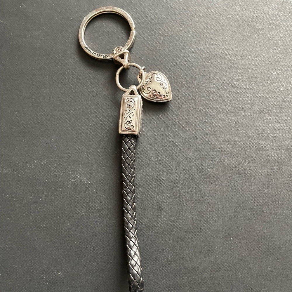 Brighton silver plated and Black Leather Keychain with Heart Charm